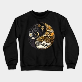 Golden Floral Mushroom Ying Yang Design Crewneck Sweatshirt